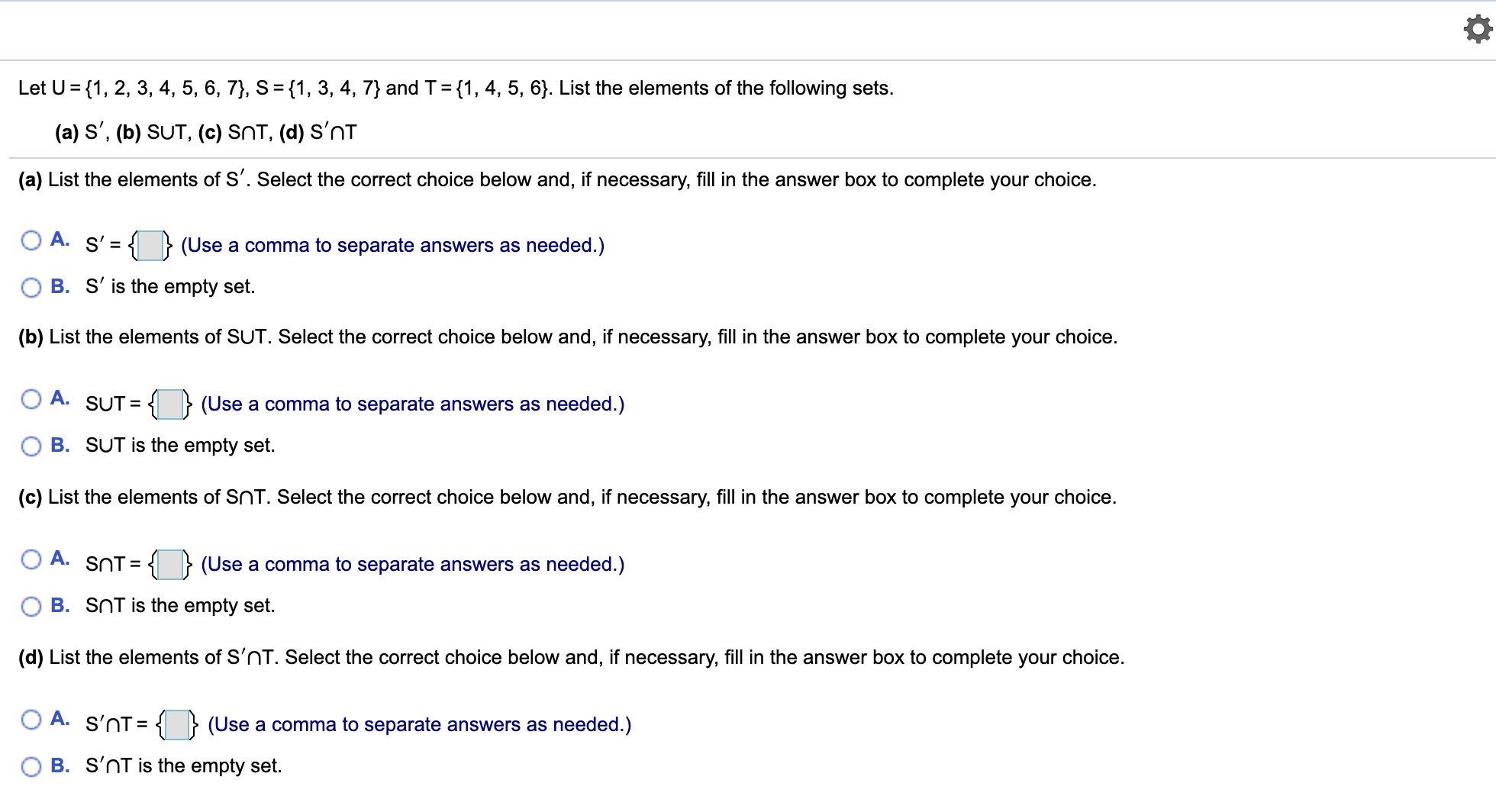 Let U = (1, 2, 3, 4, 5, 6, 7}, S