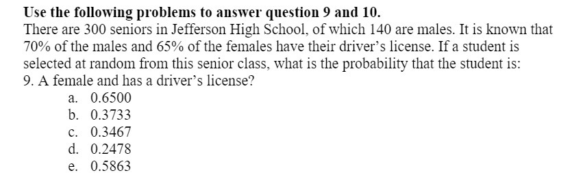  Use the following problems to answer question 9 and 10. There