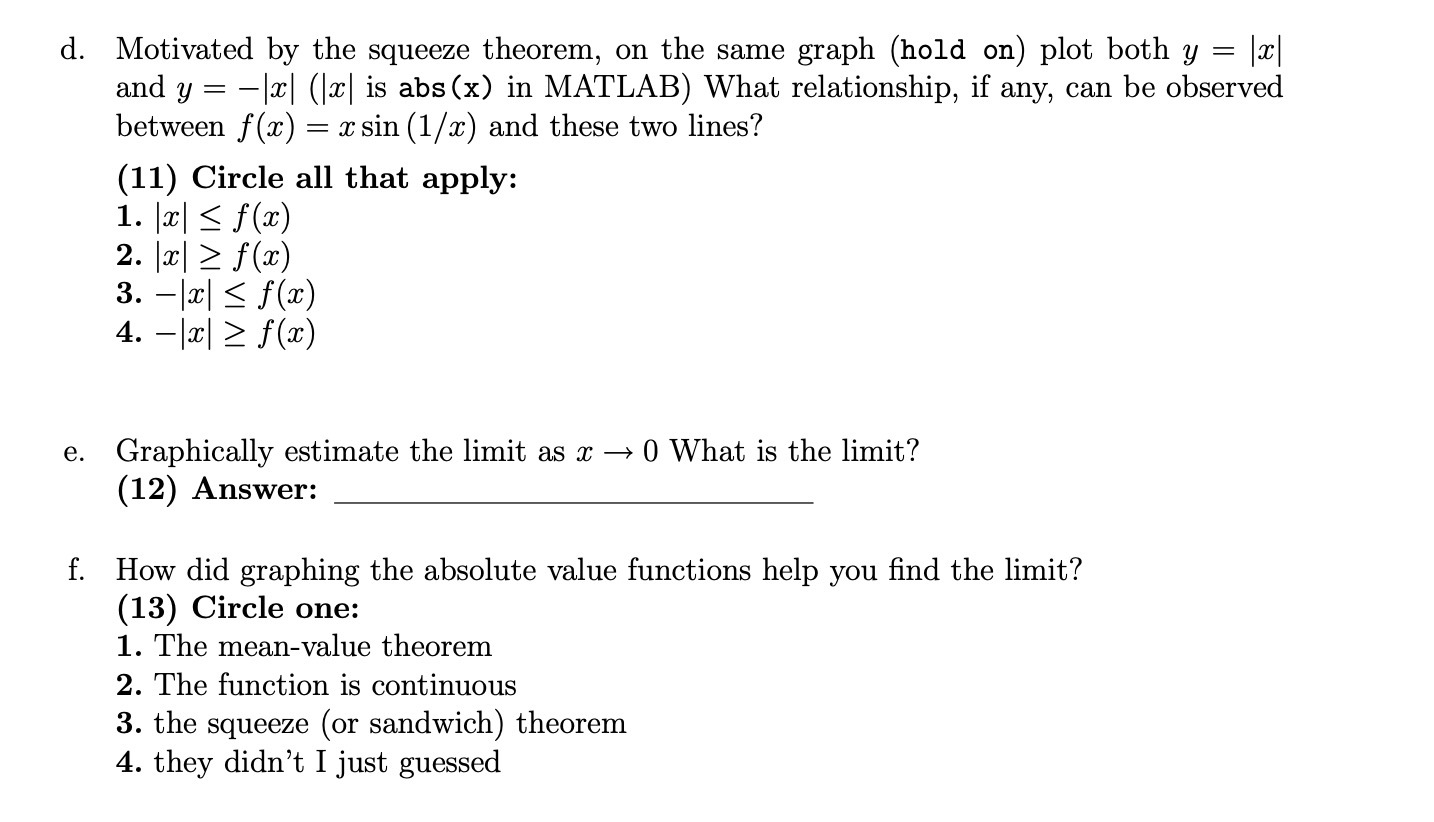  d. Motivated by the squeeze theorem, on the same graph (hold