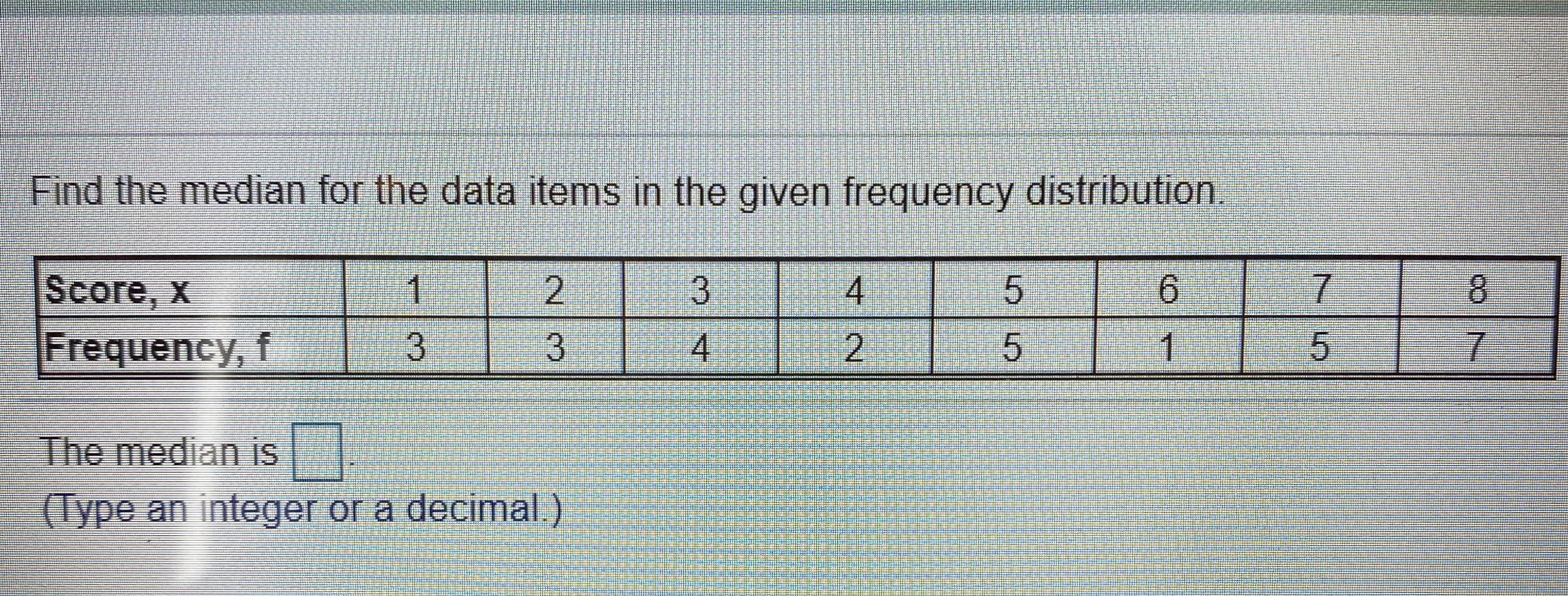 Find the median for the data items in the given frequency