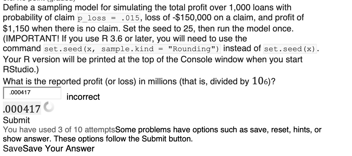 Define a sampling model for simulating the total profit over 1,000