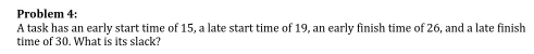 late finish time of 24. What is its late start time?Problem 4: