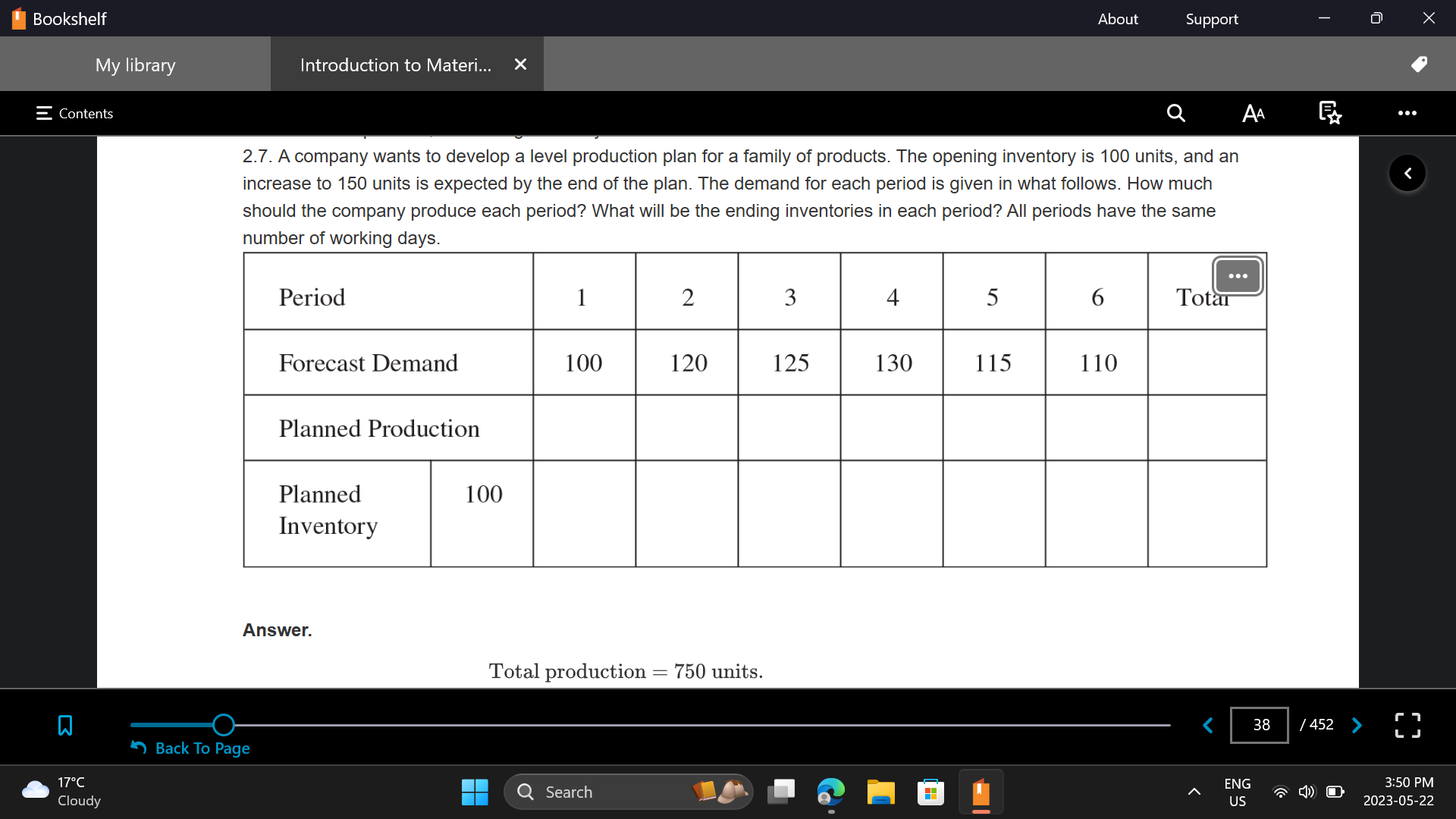 A company wants to develop a level production plan for a family