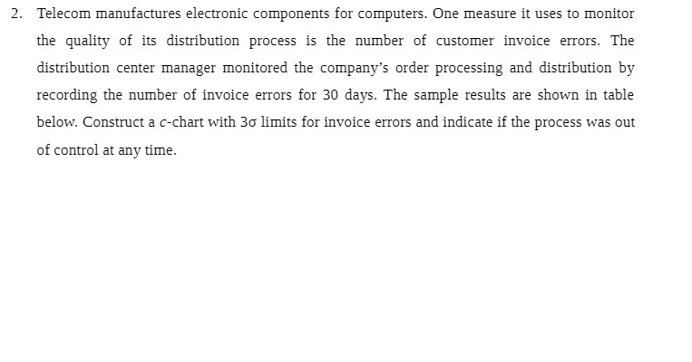 2. Telecom manufactures electronic components for computers. One measure it uses