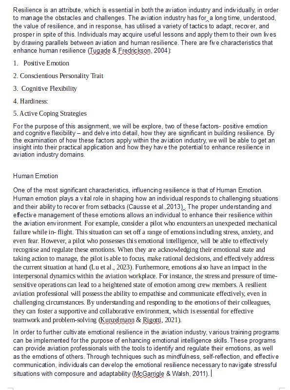 to copy verbatim. The Subject relates to resilience in the aviation workplace