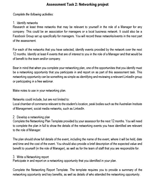 Assessment Task 2: Networking project Complete the following activities: 1. Identify