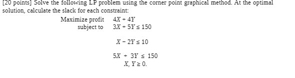  [20 points] Solve the following LP problem using the corner point