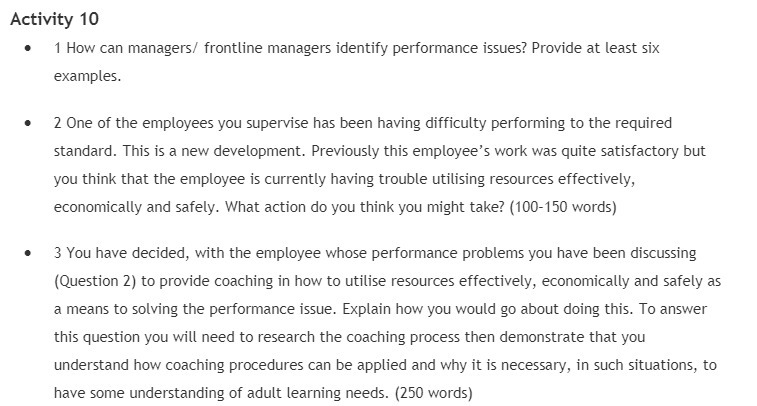 Activity 10 I 1 How can managers;i frontline managers identify performance