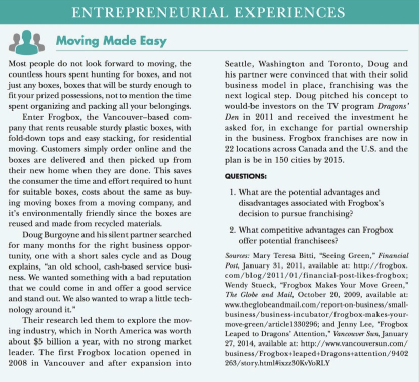 Answer the two questions ENTREPRENEURIAL EXPERIENCES Moving Made Easy Most people do