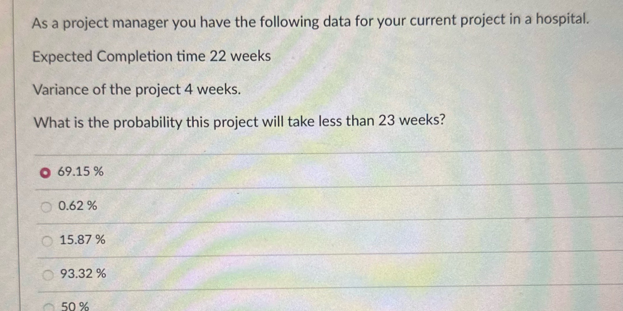 As a project manager you have the following data for your