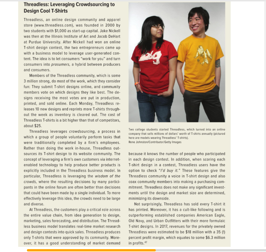 Threadless: Leveraging Crowdsourcing to Design Cool T-Shirts Threadless, an online design
