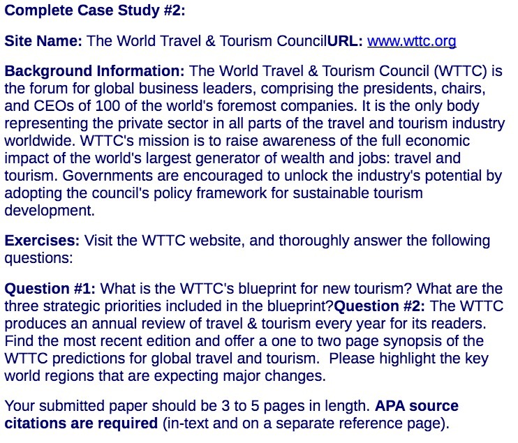 Complete Case Study #2: Site Name: The World Travel &. Tourism