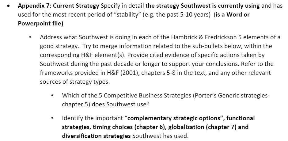 I Appendix '1: Current Strategy Specify in detail the strategy Southwest