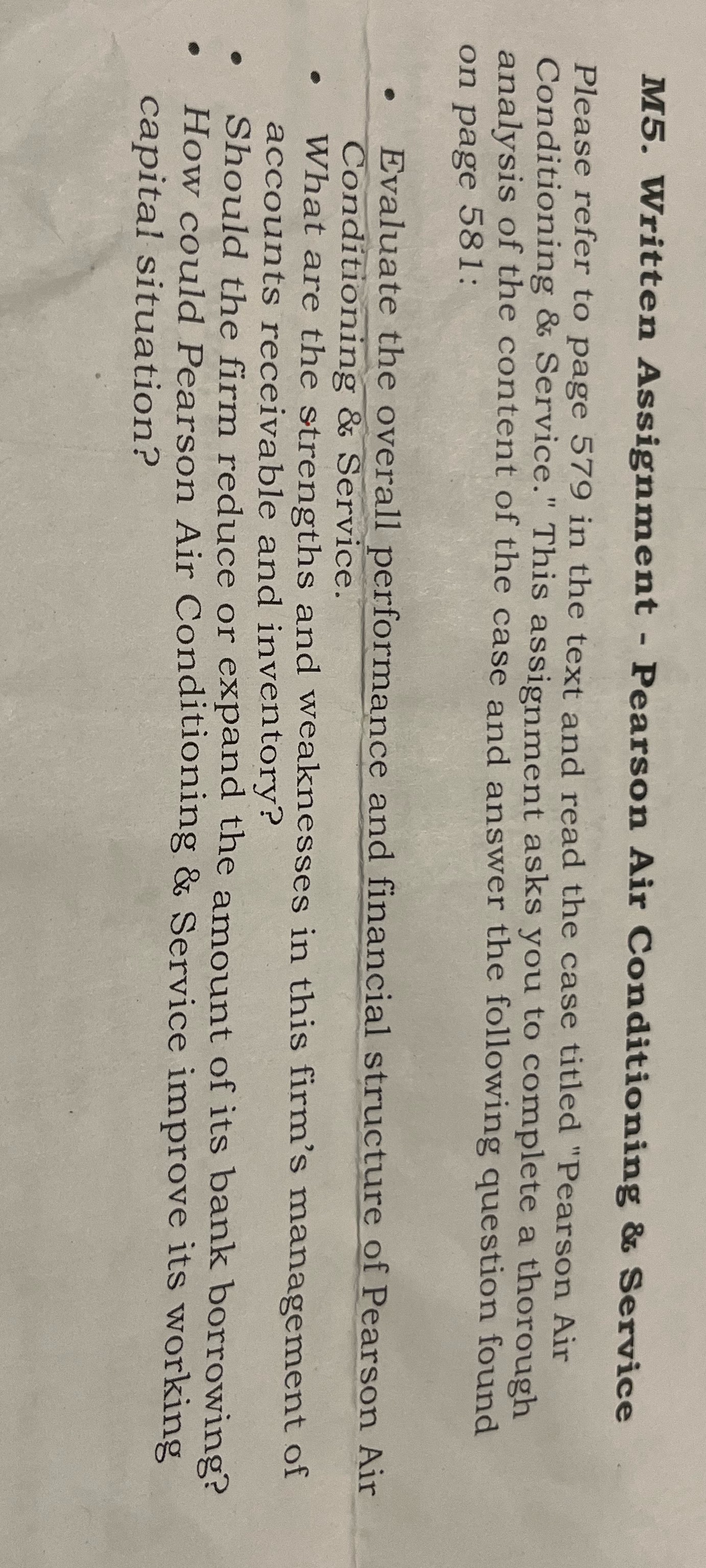  M5. Written Assignment - Pearson Air Conditioning & Service Please refer