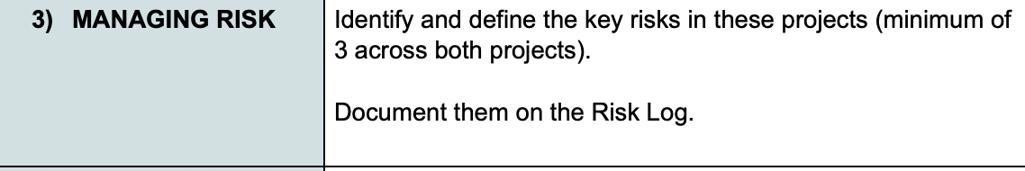  3) MANAGING RISK Identify and define the key risks in these