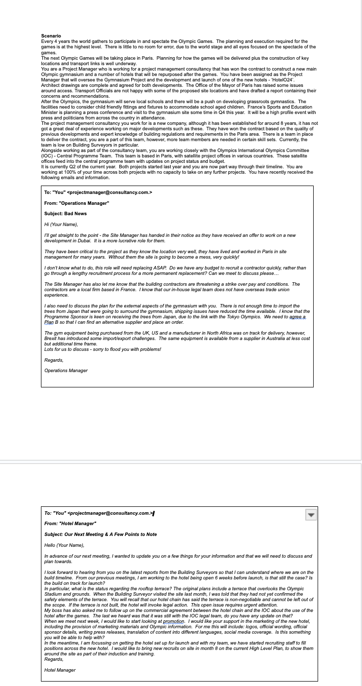 projects (minimum of 3 across both projects). Document them on the Risk