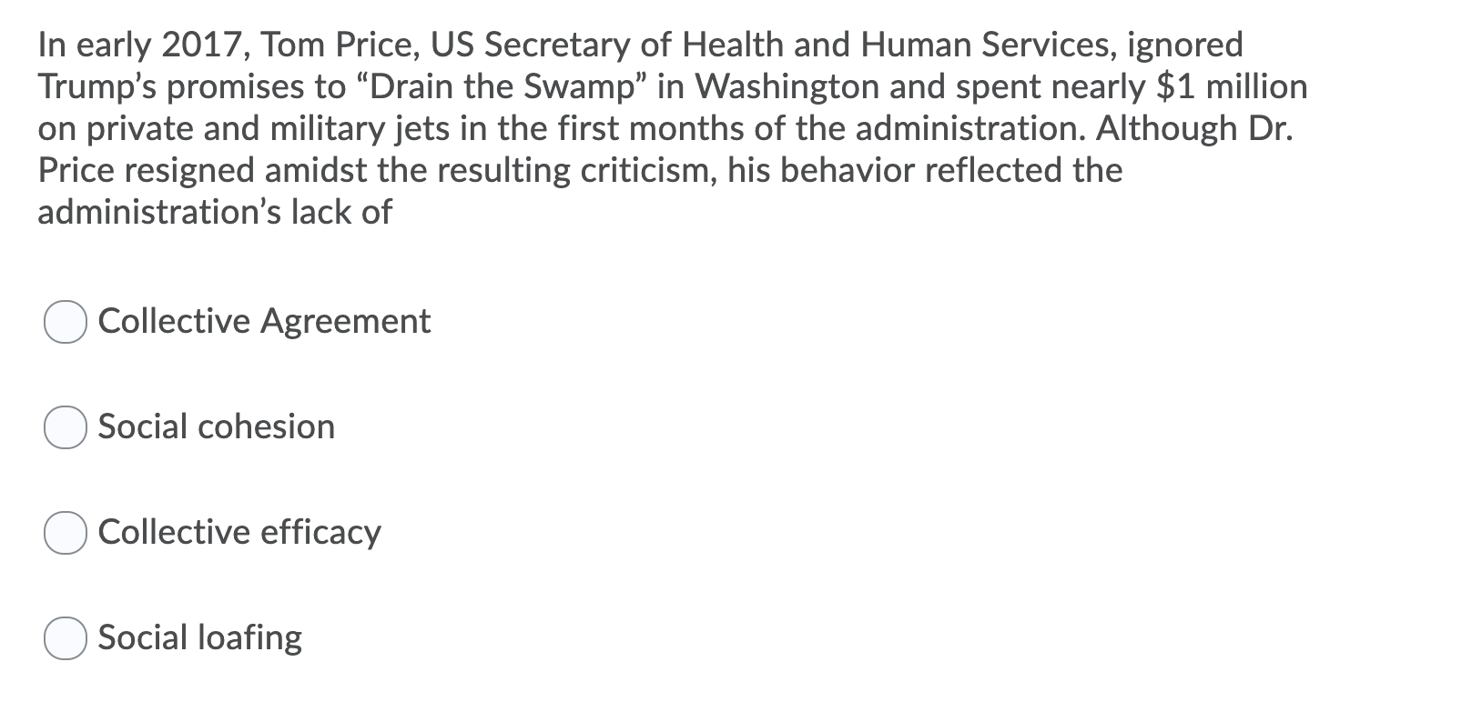 which is the correct answer? In early 2017, Tom Price, US Secretary