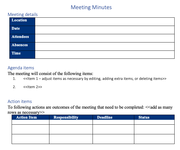 You need submit a meeting minute which include the following points:How you