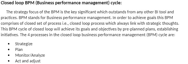 Closed loop BPM (Business performance management) cycle: The strategy focus of