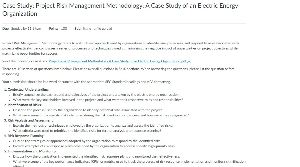 Case Study: Project Risk Management Methodology: A Case Study of an Electric