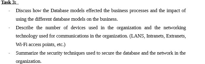  Task 3: Discuss how the Database models effected the business processes