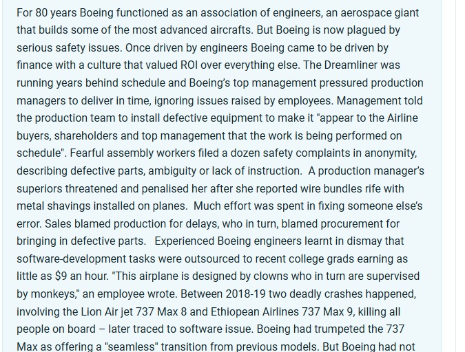 For 80 years Boeing functioned as an association of engineers, an