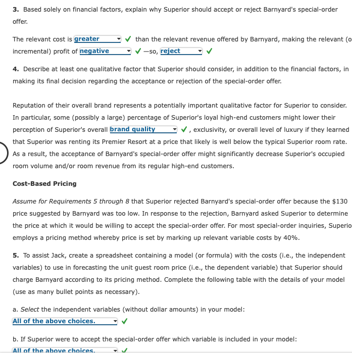 Cost Behavior, and Net Present Value Analysis for Superior Stay Resorts Special-Order