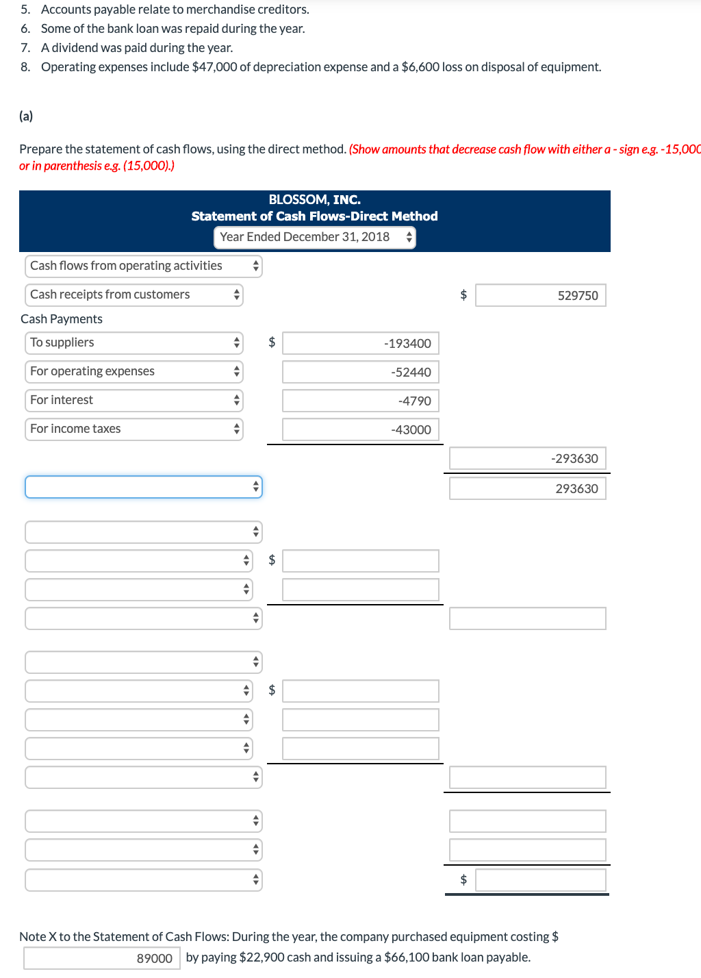 financial position for Blossom, Inc. follow: BLOSSOM, INC. Statement of Financial Position