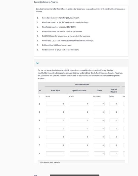 Current Attempt in Progress Selected transactions for Front Room, an interior decorator