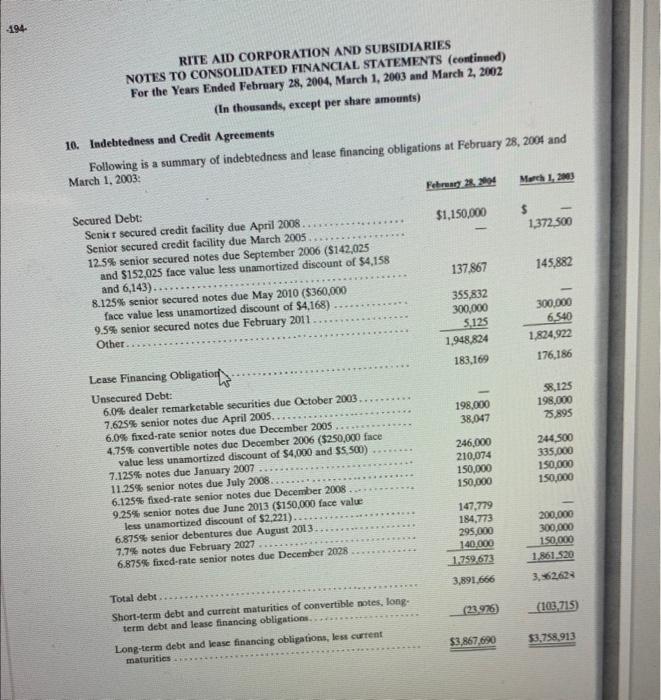 answer to part v. will be different from the amount that Rite