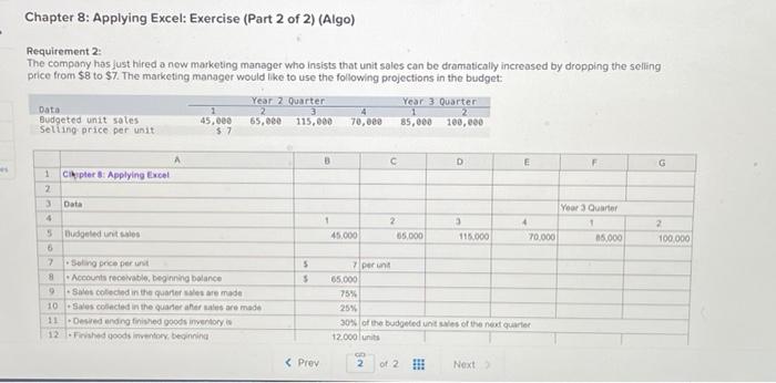 budgeted unit sales in Quarter 2 of Year 2 in cell C5