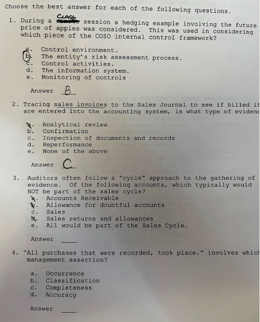  a c. d. e. Answer Choose the best answer for each
