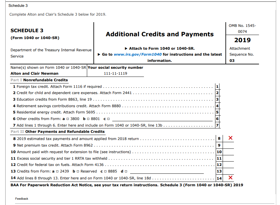 and files a joint return with his wife, Clair, age 65. Alton