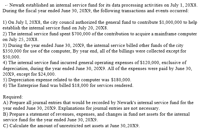  -- Newark established an internal service fund for its data processing