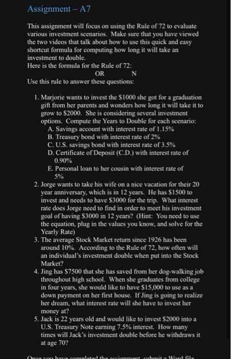  Assignment - A7 This assignment will focus on using the Rule