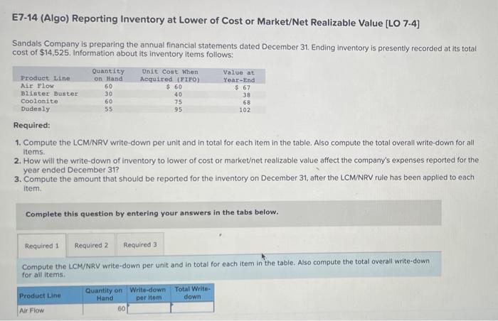 Please show me how to solve this E7-14 (Algo) Reporting Inventory at