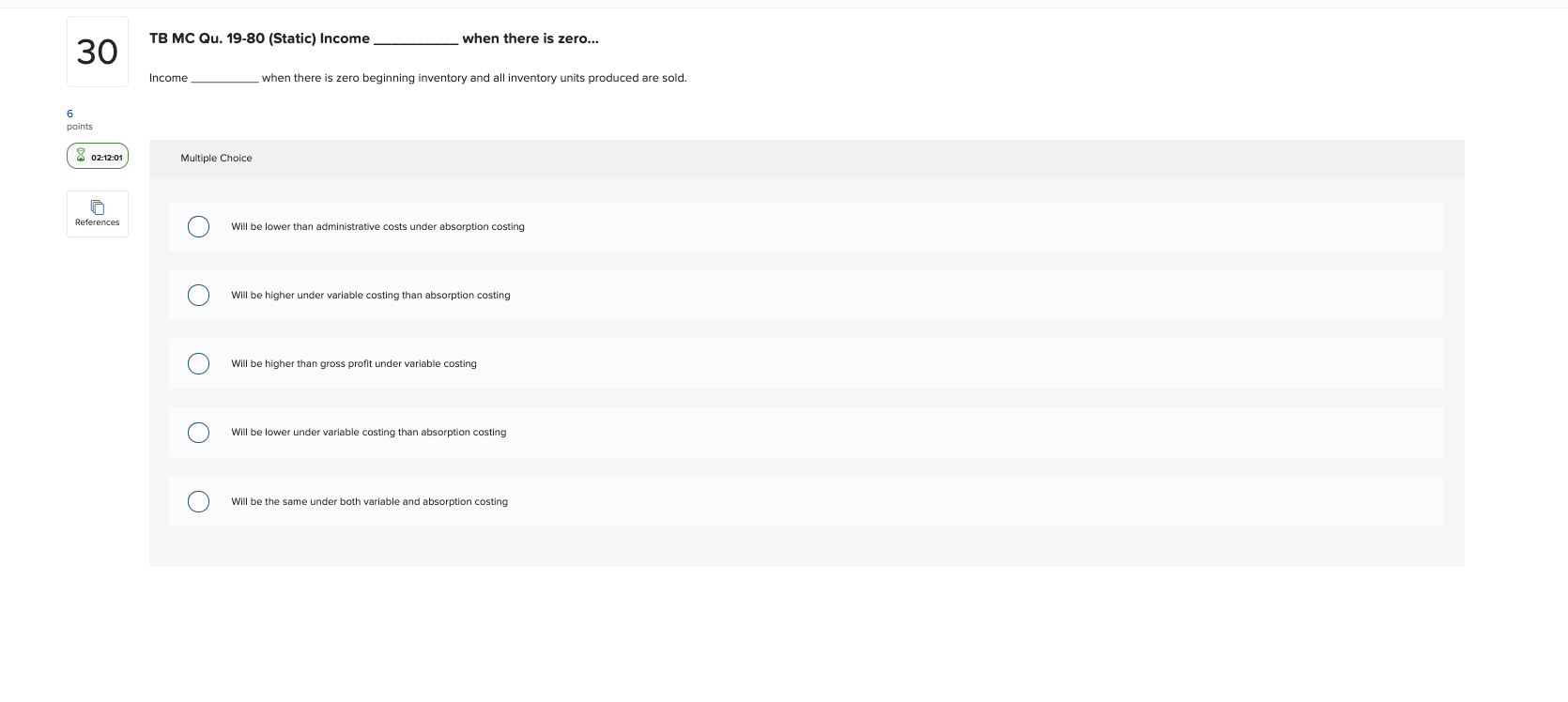  TB MC Qu. 19-80 (Static) Income when there is zero... Income