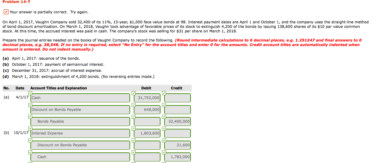  Problem 14-7 Your answer is partially correct. Try again. On April