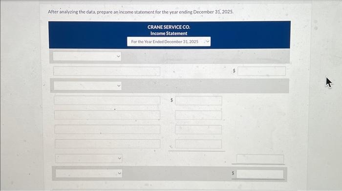 for the year 2025 . After nalyzing the data, prepare an income