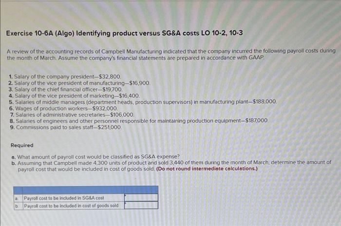 10-8A (Algo) Allocating product costs between ending inventory and cost of goods