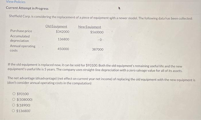 View Policies Current Attempt in Progress Sheffield Corp. is considering the
