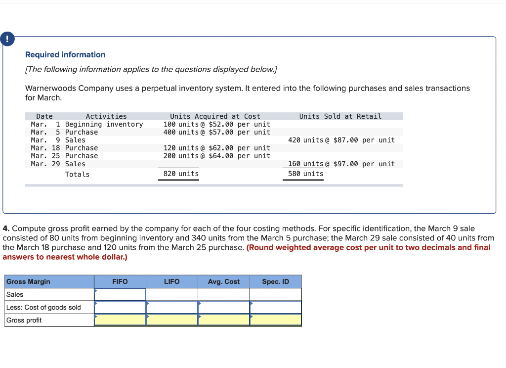 Sales Mar. 18 Purchase Mar. 25 Purchase Mar. 29 Sales Totals 120