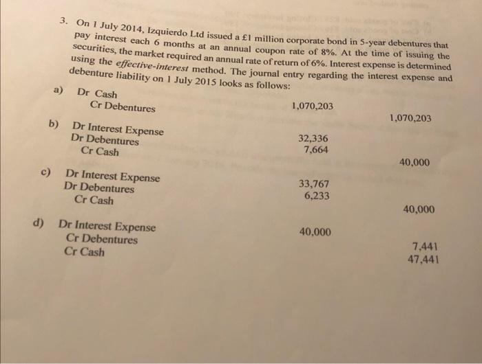  3. On 1 July 2014, Izquierdo Ltd issued a 1 million