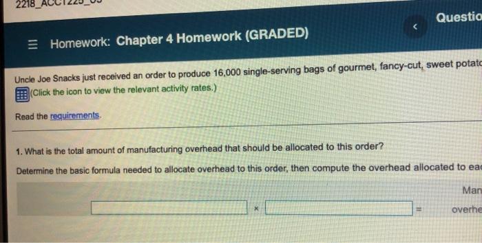 Cost Activity Allocation Rate Preparation. .... $ 42.00 Cooking and draining $