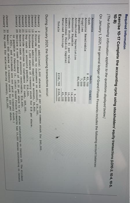  Required information Exercise 10-17 Complete the accounting cycle using stockholders' equity