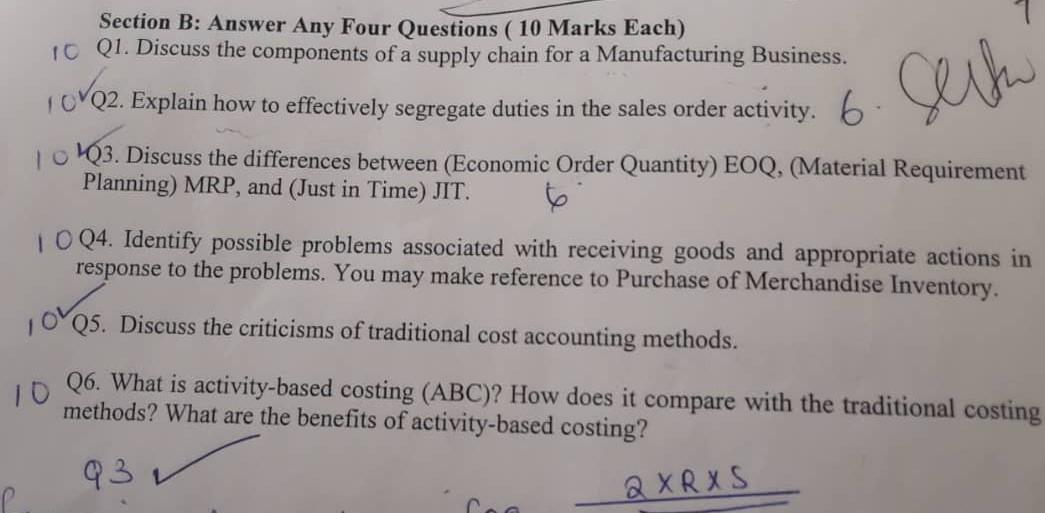  *Kindly don't pay attention to the writings* Section B: Answer Any