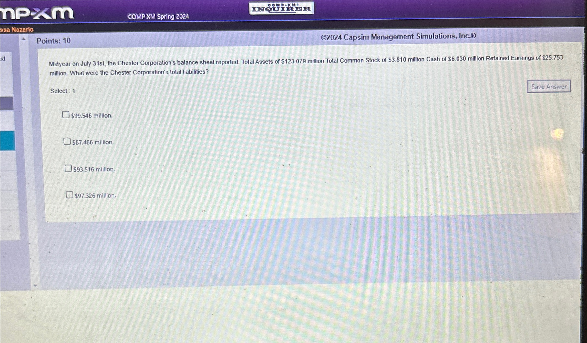  n=24n COMP XM Spring 2024 ssa Nazario Points: 10 (C)2024 Capsim