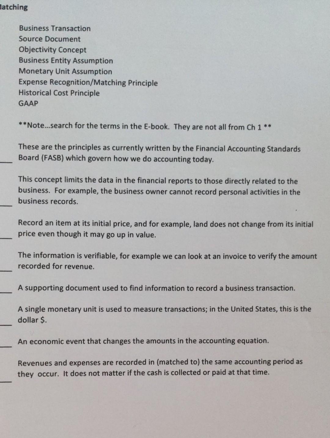 which items above match these definitions? Hatching Business Transaction Source Document