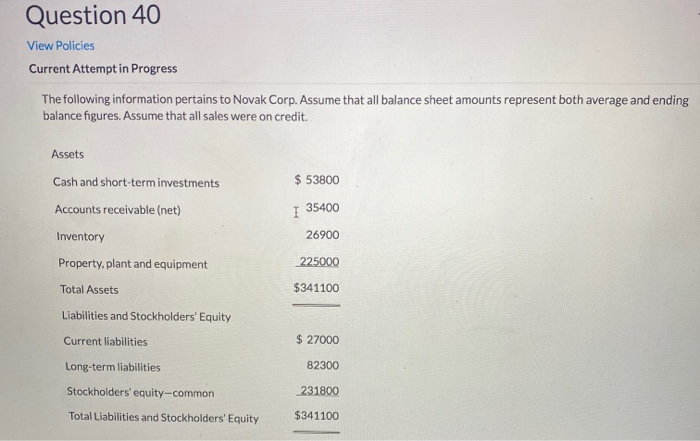  Question 40 View Policies Current Attempt in Progress The following information