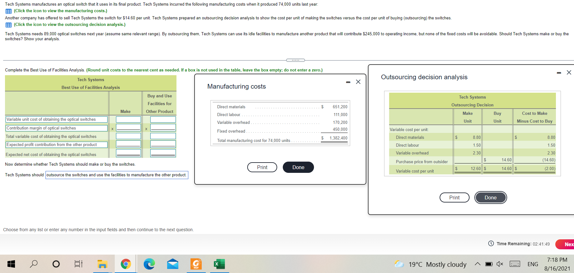  Tech Systems manufactures an optical switch that it uses in its